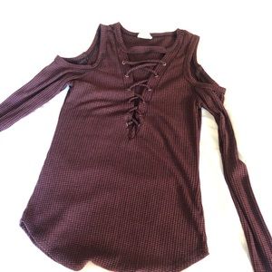 Lace up top with shoulder cut out